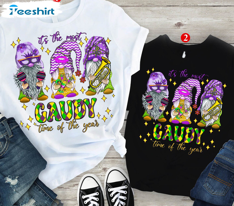 Gaudy Time 0f The Year Shirt, Gnomes Fleur De Lis Short Sleeve Tee Tops