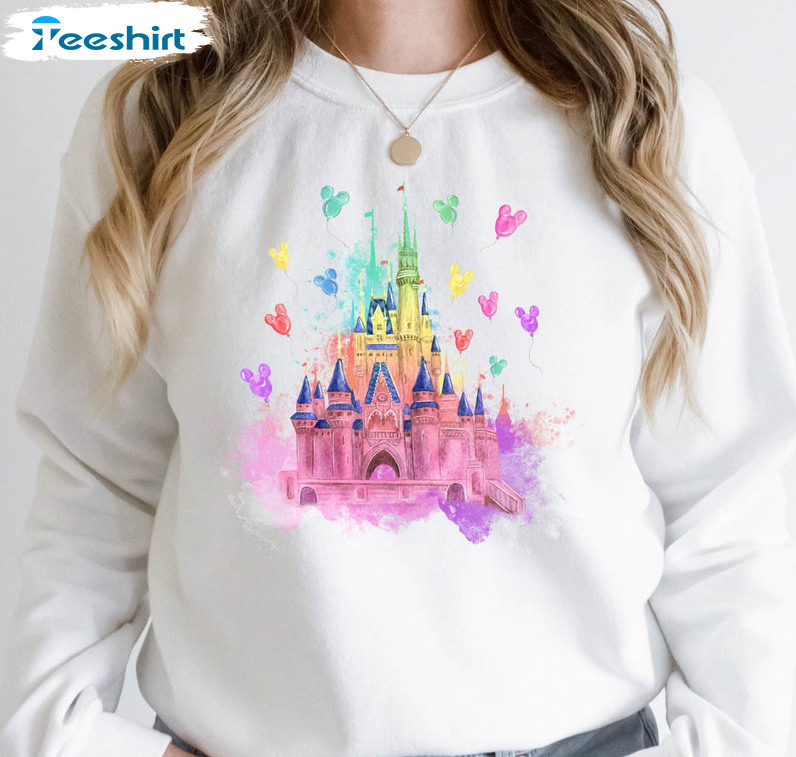 Pretty Disney Castle Sweatshirt, Disney Castle Watercolor Unisex Hoodie Long Sleeve
