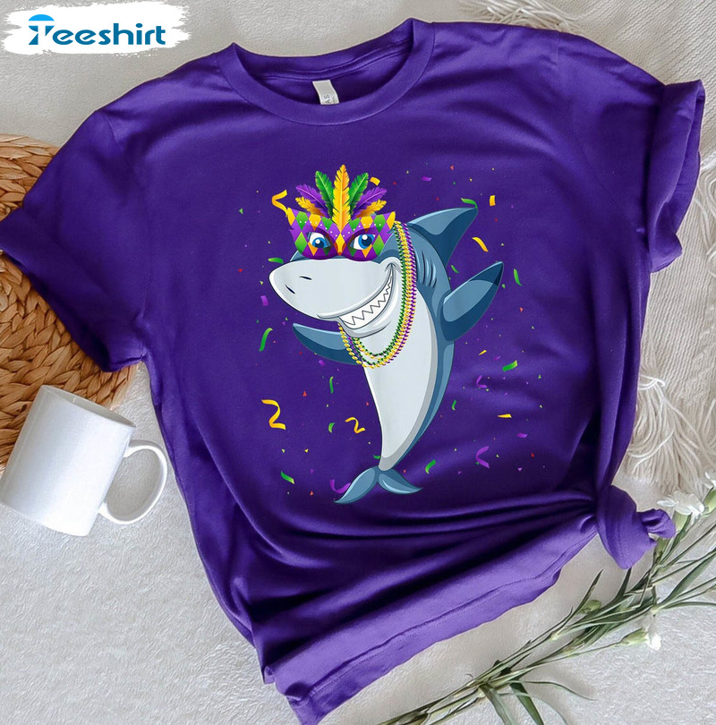 Shark Mardi Gras Shirt, Fat Tuesday Fleur De Lis Long Sleeve Unisex Hoodie