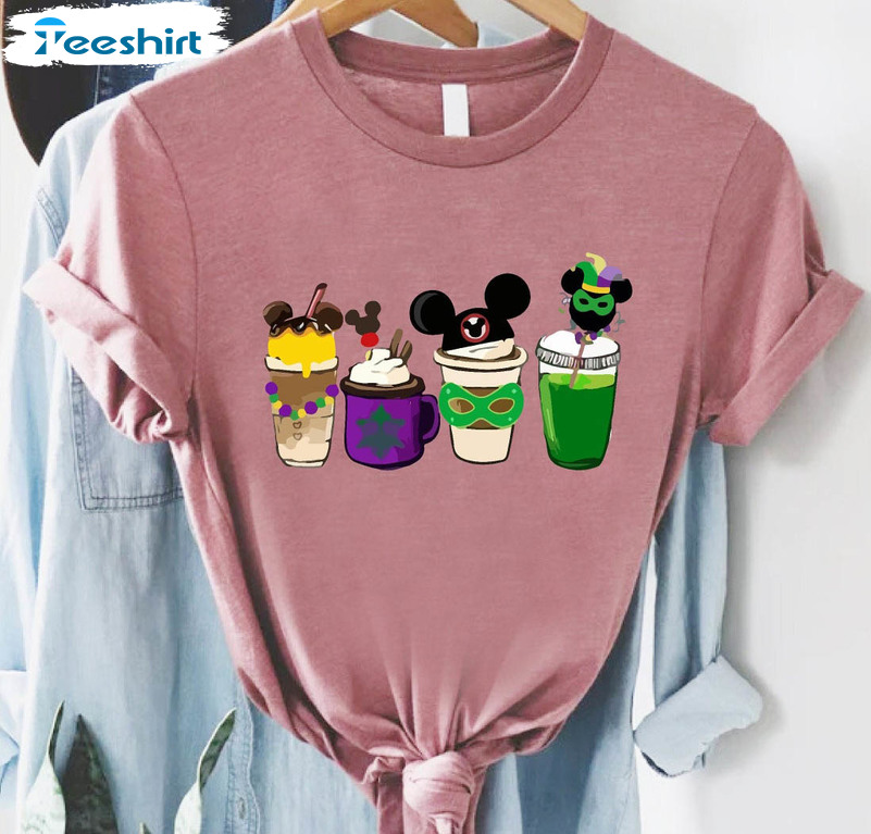 Mickey Drinks Mardi Gras Shirt, Disney Coffee Latte Sweater Long Sleeve