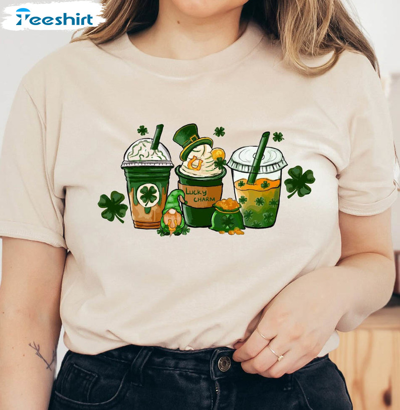 St Patrick's Day Coffee Sweatshirt , Lucky Latte Unisex T-shirt Short Sleeve
