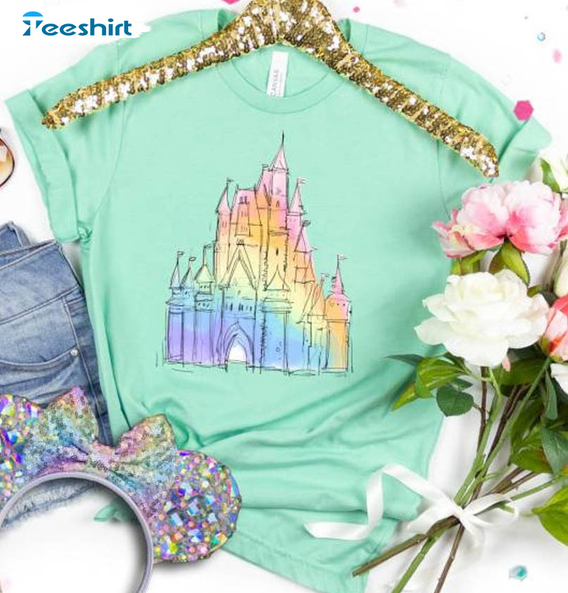 Watercolor Castle Spring Magic Kingdom Shirt, Disney Crewneck Unisex Hoodie