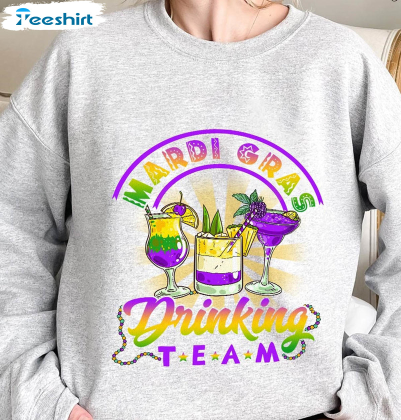 Mardi Gras Drinking Team Sweatshirt, Fat Tueasday Short Sleeve Sweater