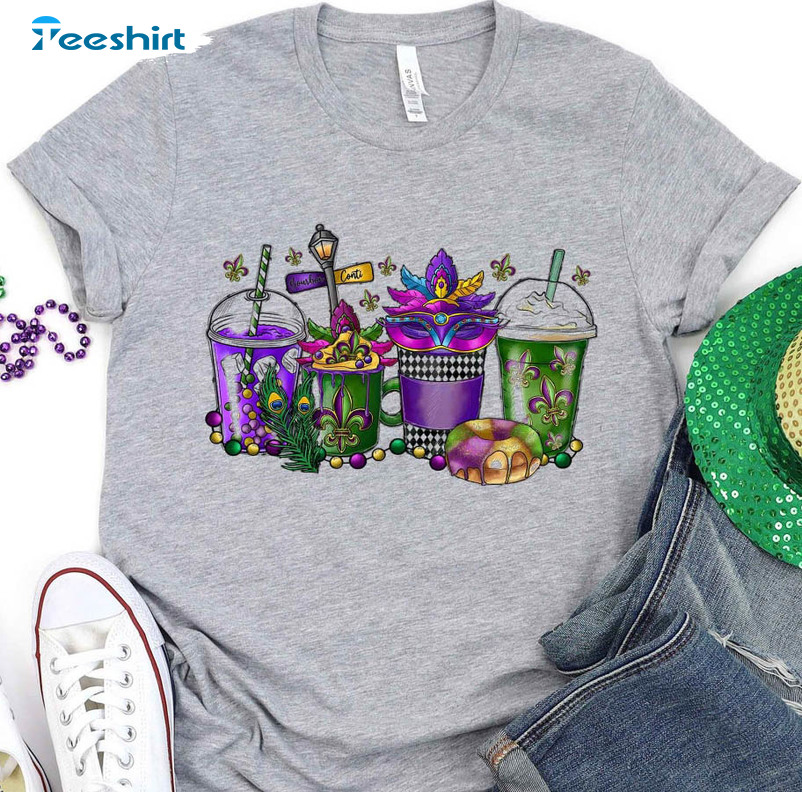 Mardi Gras Coffee Cups Trendy Shirt, Fat Tuesday Unisex Hoodie Crewneck