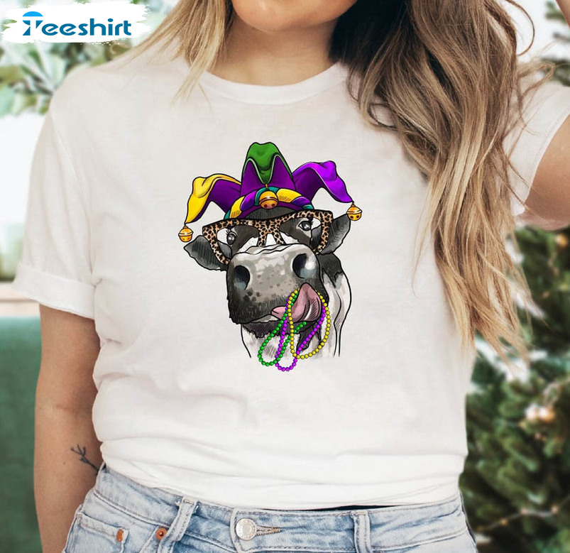 Cute Mardi Gras Shirt , Cow Funny Unisex T-shirt Short Sleeve