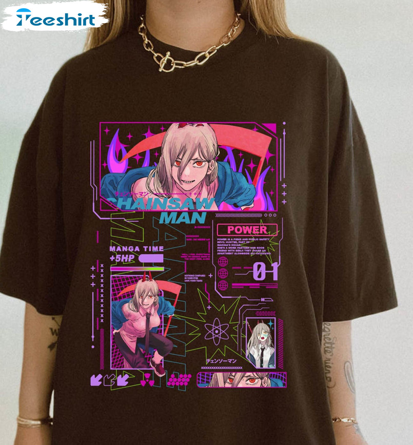 Power Girl Neon Anime Chainsaw Man Shirt, Funny Cartoon Unisex T-shirt Sweater