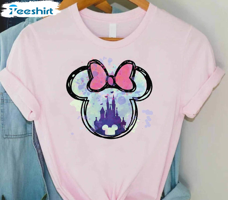 Disney Ear Watercolor Castle Shirt, Disney Vacation Crewneck Short Sleeve