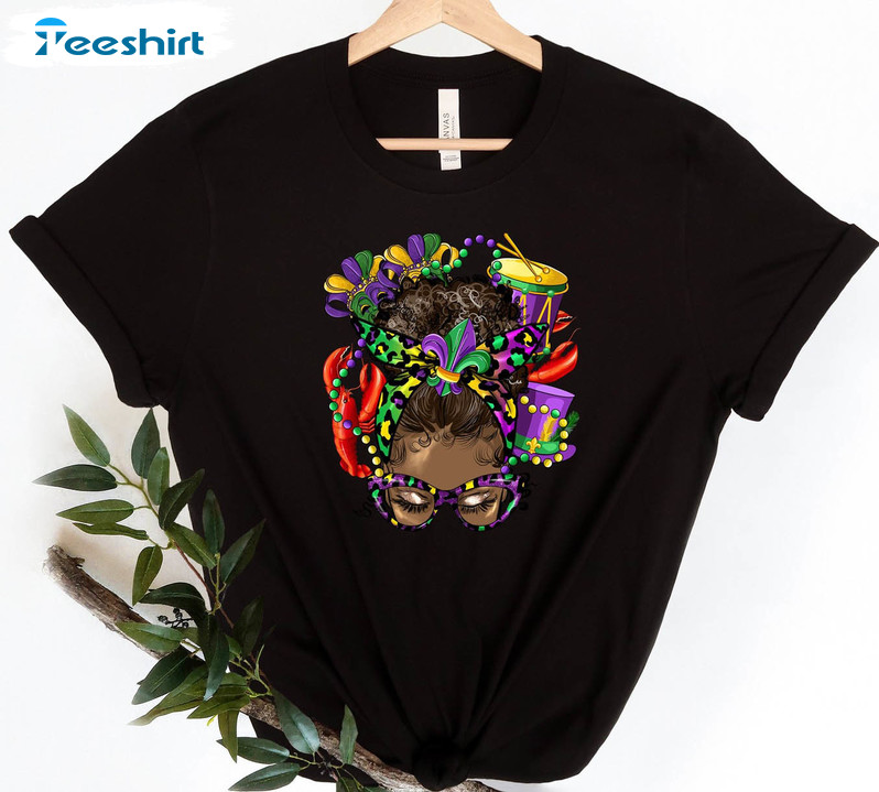 American Messy Bun Hair Leopard Shirt, Mardi Gras Festival Short Sleeve Tee Tops