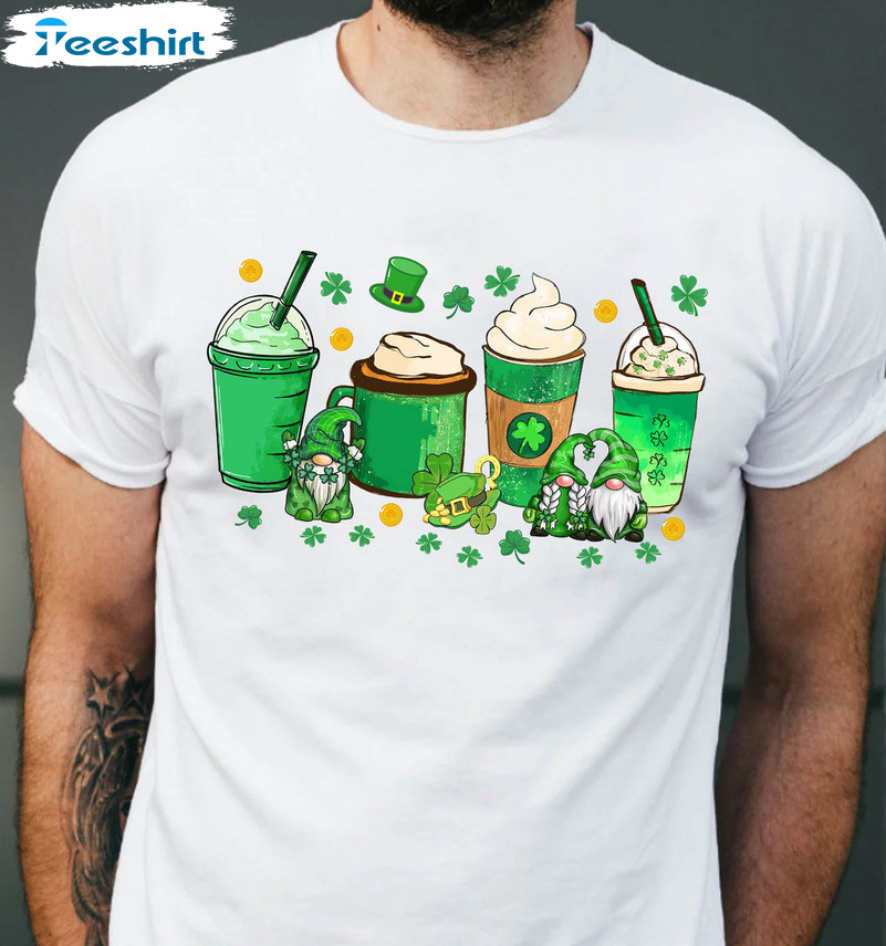 Lucky A Latte Cute Shirt, Vintage Coffee Cup Patrick's Day Unisex T-shirt Crewneck