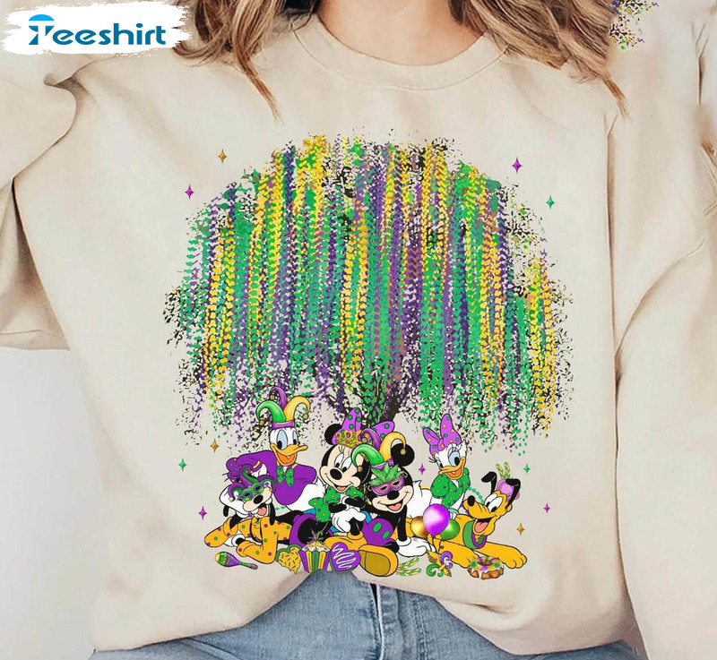 Mardi Gras Bead Tree Disney Shirt, Mickey And Friends Short Sleeve Sweatshirt