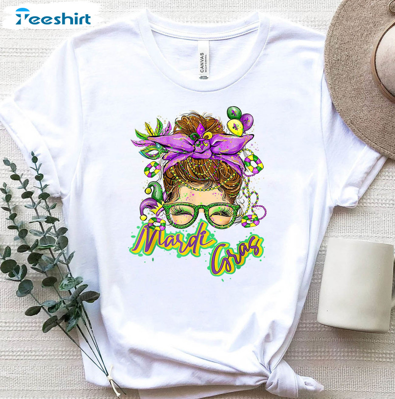 Mardi Gras Messy Bun Vintage Shirt, Fat Tuesday Saints New Orleans Tee Tops Unisex Hoodie