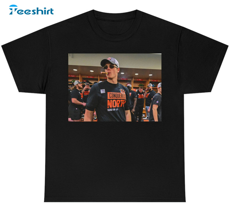 Joe Burrow Conquered The North Cincinnati Football Shirt, Cincinnati Bengal Crewneck Short Sleeve