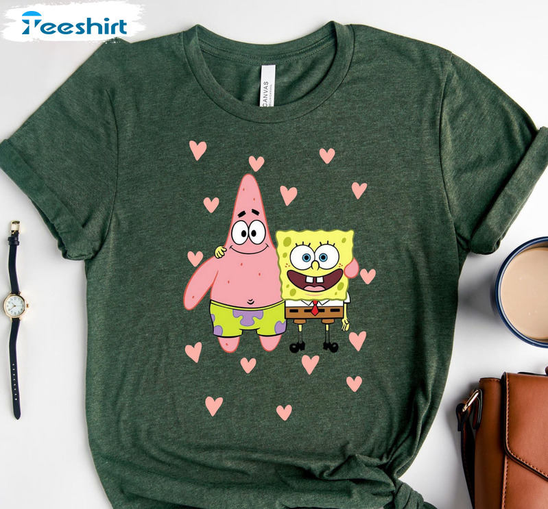 Valentines Day Spongebob Shirt, Funny Squarepant And Patrick Star Long Sleeve Short Sleeve