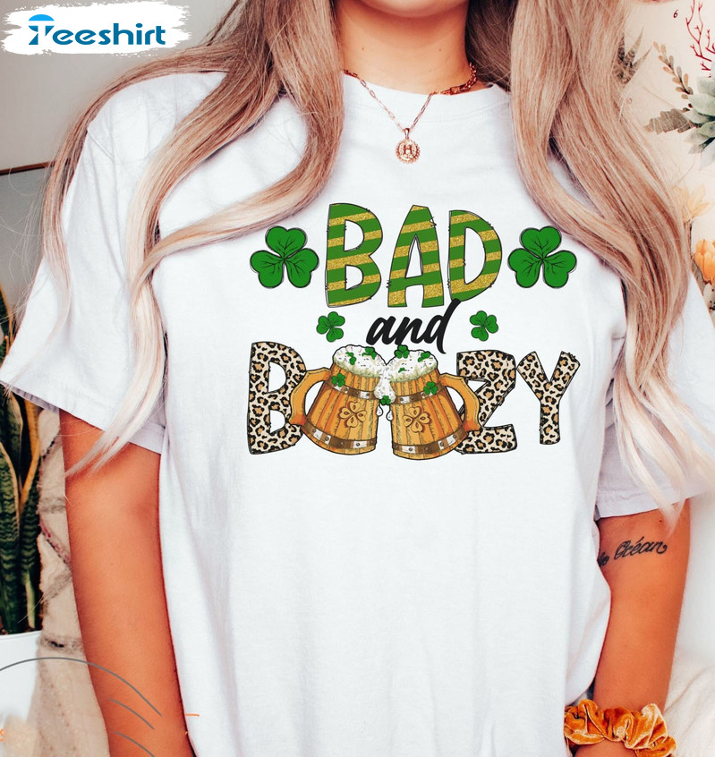 Bad And Boozy Funny Shirt, Lucky Irish Unisex T-shirt Short Sleeve