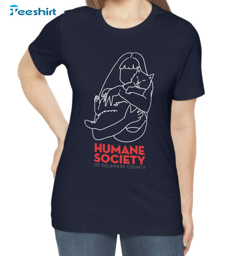 Humane Society Of Delaware County Shirt, Girl Hugging Cat Long Sleeve Sweater