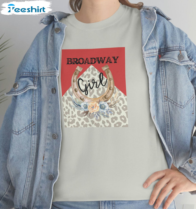 Broadway Girl Trendy Shirt, Horseshoe Marbolo Short Sleeve Crewneck