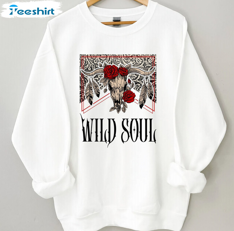 Wild Soul Western Sweatshirt , Rodeo Bull Skull Crewneck Unisex Hoodie