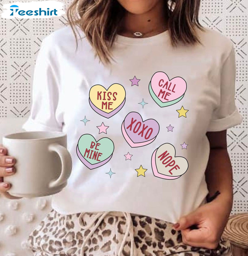 Conversational Hearts Candy Cute Shirt, Trending Valentines Day Long Sleeve Tee Tops