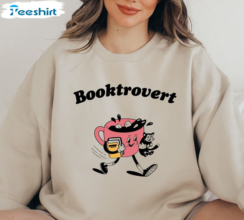 Booktrovert Sweatshirt, Book Lover Cute Crewneck Short Sleeve