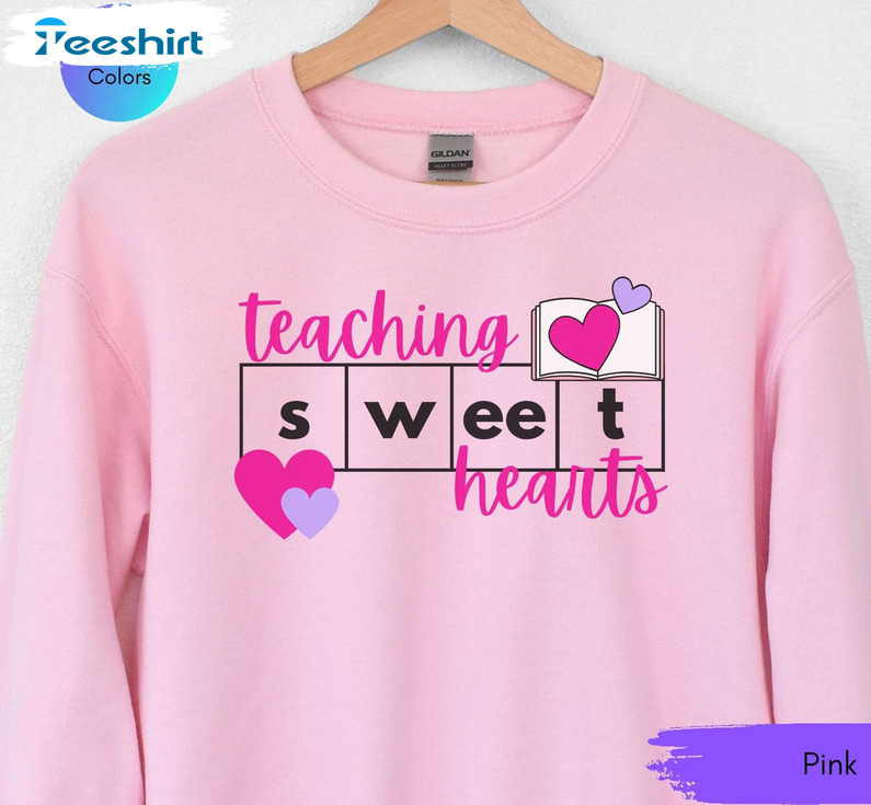 Teaching Sweethearts Sweatshirt, Reading Teacher Valentine Short Sleeve Sweater