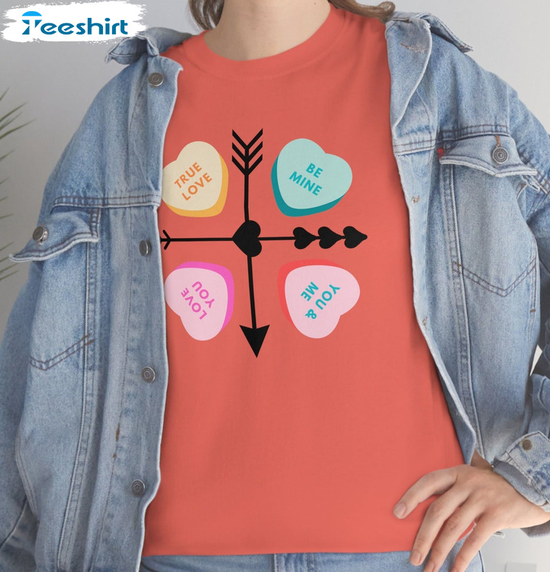 Valentines Day Candy Conversation Hearts Shirt, Cute Hearts Short Sleeve Tee Tops