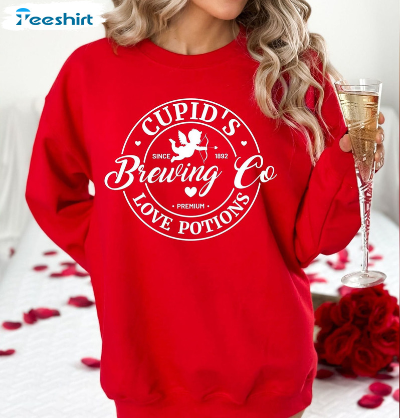 Cupids Brewing Company Sweatshirt, Valentines Day Unisex Hoodie Short Sleeve