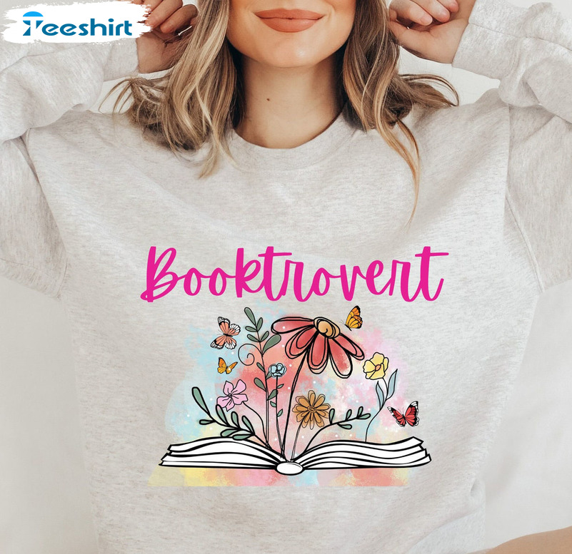 Book Lover Sweatshirt, Booktrovert Retro Short Sleeve Crewneck