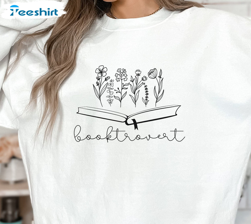 Booktrovert Sweatshirt, Vintage Flower Book Lover Long Sleeve Unisex Hoodie