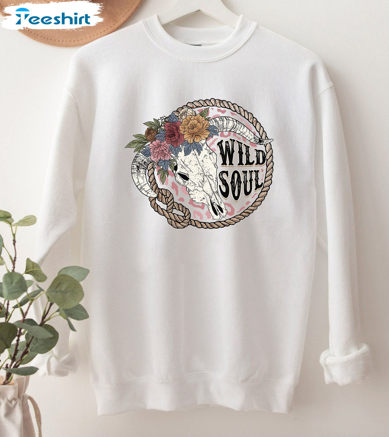 Wild Soul Flower Shirt, Wildflower Skull Boho Crewneck Unisex Hoodie