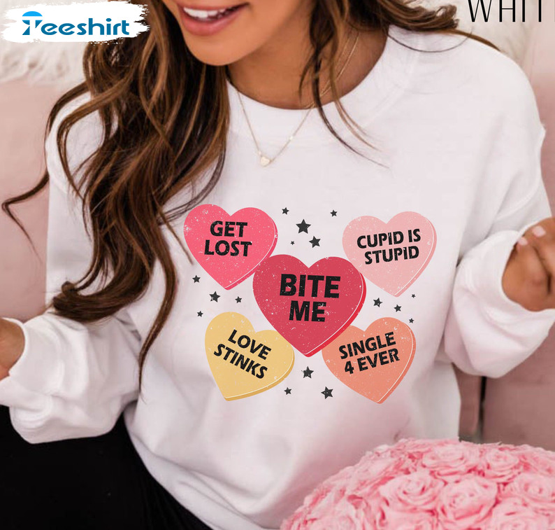 Candy Hearts Sweatshirt, Funny Valentine Tee Tops Short Sleeve