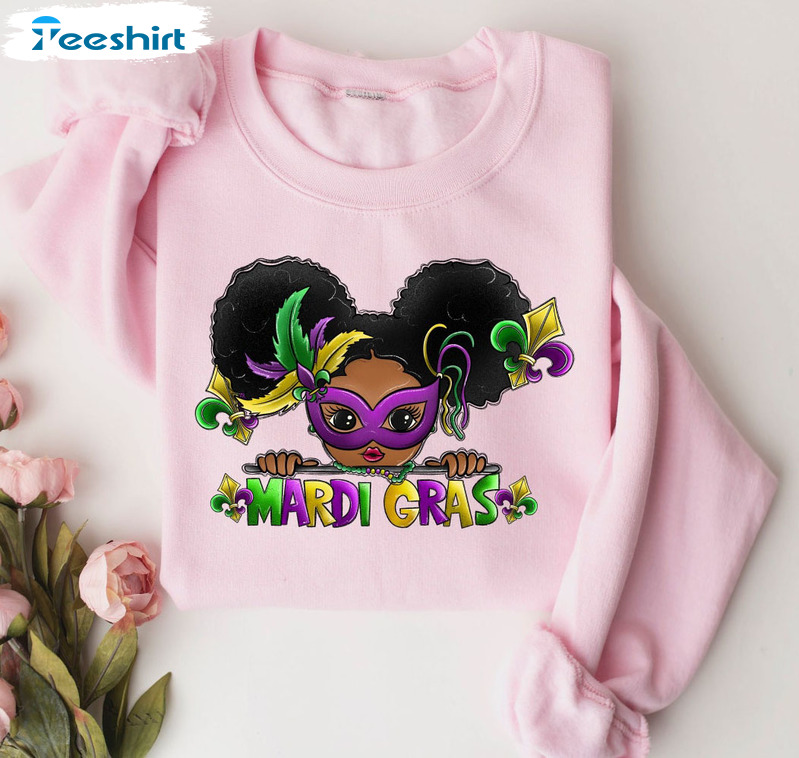 Mardi Gras Girl Sweatshirt, Flower De Luce Short Sleeve Tee Tops