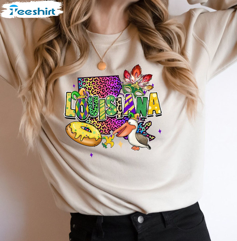 Louisiana Mardi Gras Funny Shirt, Carnival Drink Fat Tuesday Long Sleeve Crewneck