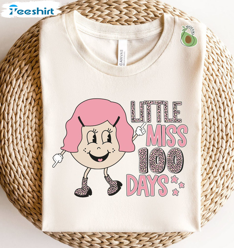 Little Miss 100 Days Of School Shirt, Trending Short Sleeve Crewneck