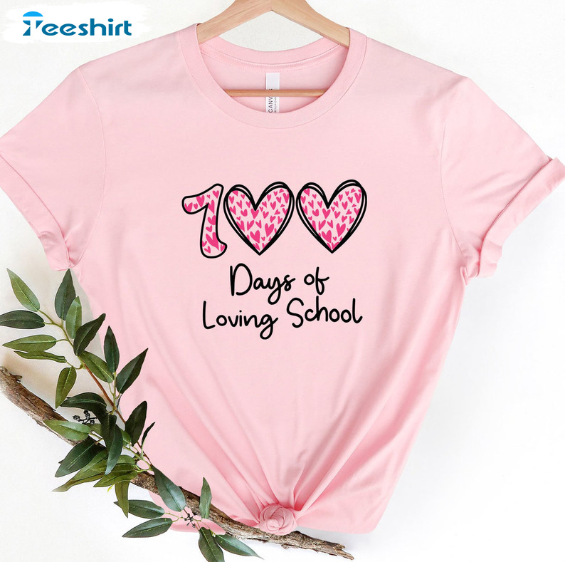 100 Days Of Loving School Vintage Shirt, Cute 100 Days Short Sleeve Crewneck