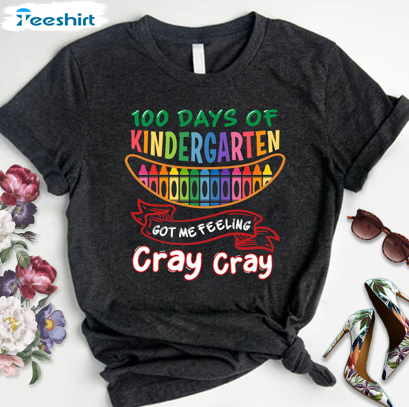 100 Days Of School Got Me Feeling Cray Cray Shirt, Colorful Sweater Short Sleeve