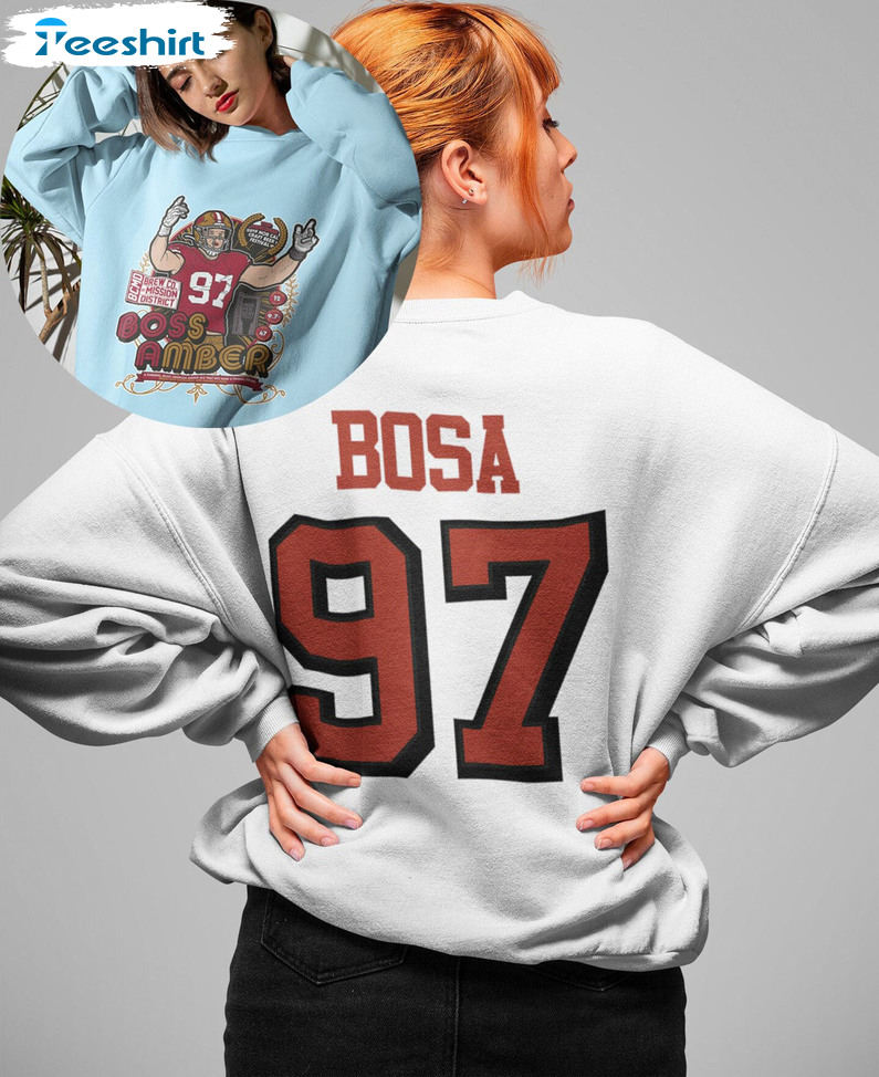 Nick Bosa 97 San Francisco 49ers player signature football poster shirt,  hoodie, sweater, long sleeve and tank top