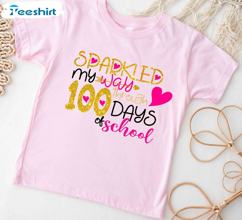 Sparkled My Way Through 100 Days Of School Funny Shirt, Teachers Kindergarten Tee Tops Short Sleeve