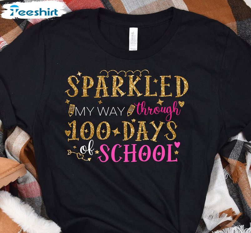 Sparkled My Way Through 100 Days Of School Teacher Shirt, Vintage Crewneck Tee Tops