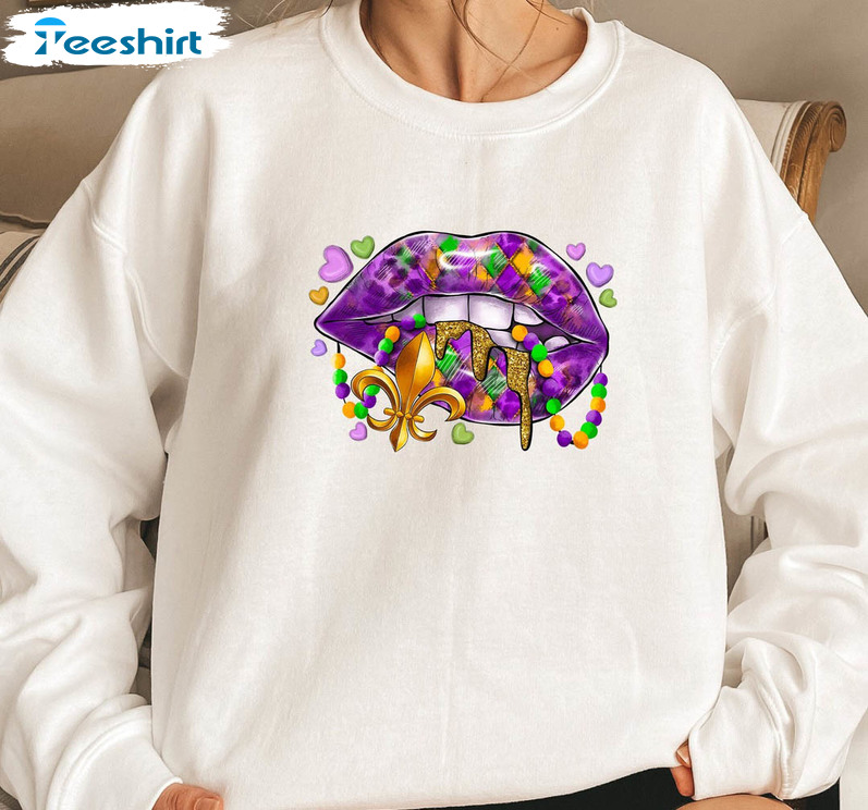 Mardi Gras Lips Trendy Shirt, Mardi Gras Carnival Sweatshirt Short Sleeve