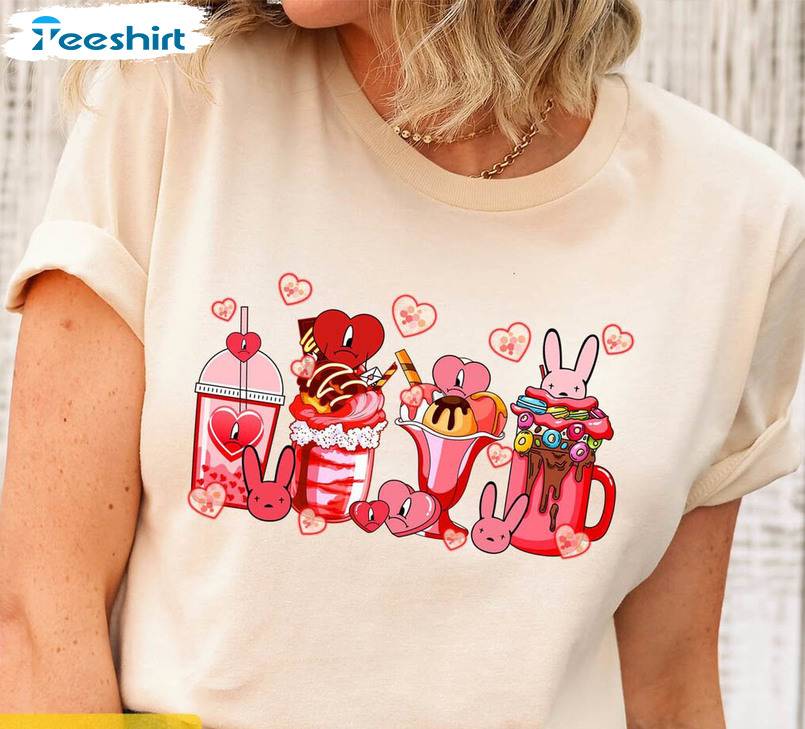 Bad Bunny Coffee Valentine Vintage Shirt, Xoxo Bad Bunny Heart Unisex Hoodie Long Sleeve