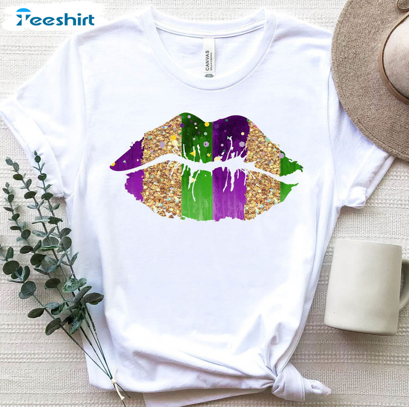 Mardi Gras Lips Shirt, New Orleans Unisex T-shirt Short Sleeve