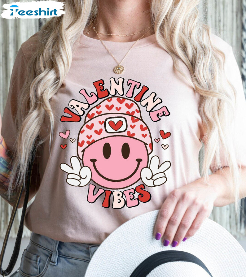 Valentine Vibes Trendy Shirt, Valentines Day Crewneck Short Sleeve