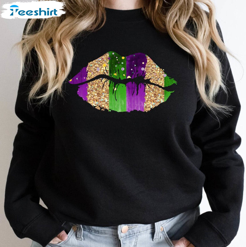 Mardi Lips Sweatshirt, Fleur De Lis Fat Tuesday Tee Tops Sweatshirt