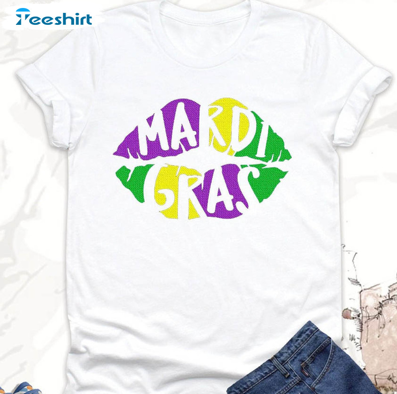 Mardi Gras Lips Funny Shirt, Mardi Gras Kiss Carnival Short Sleeve Tee Tops