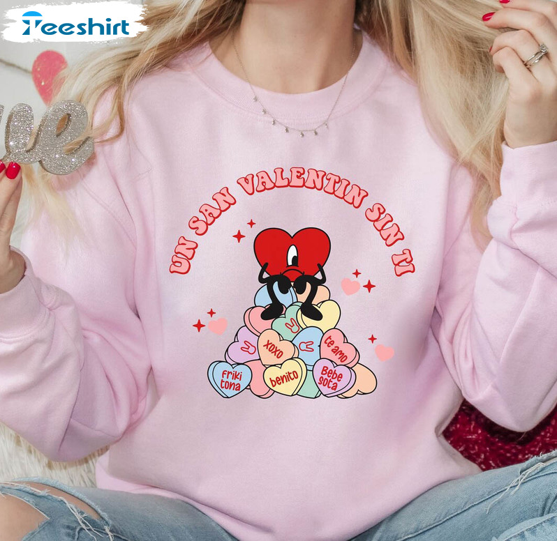 Un San Valentin Sin Ti Bad Bunny Shirt, Bad Bunny Sad Heart Candy Short Sleeve Tee Tops