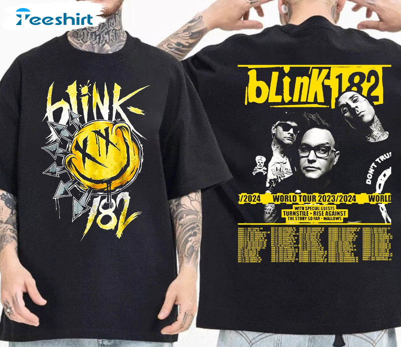 Blink 182 Tour 2023 Shirt, Blink World Tour Arrow Smiley Short Sleeve Sweater