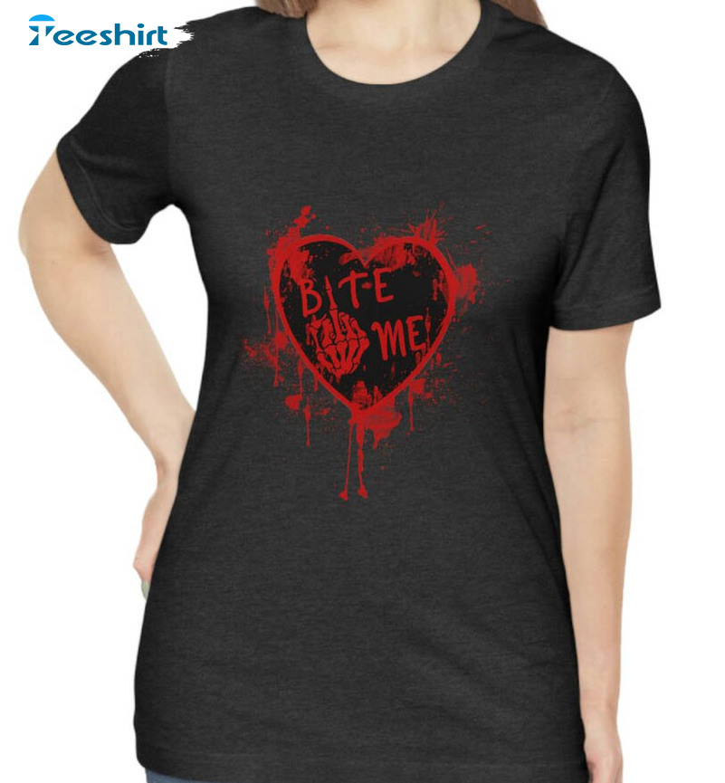 Bite Me Valentine Skeleton Heart Shirt, Funny Crewneck Sweatshirt