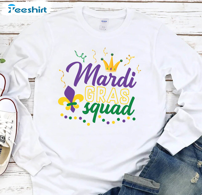 Mardi Gras Squad Shirt, Fleur De Lis Mardi Gras Sweater Short Sleeve