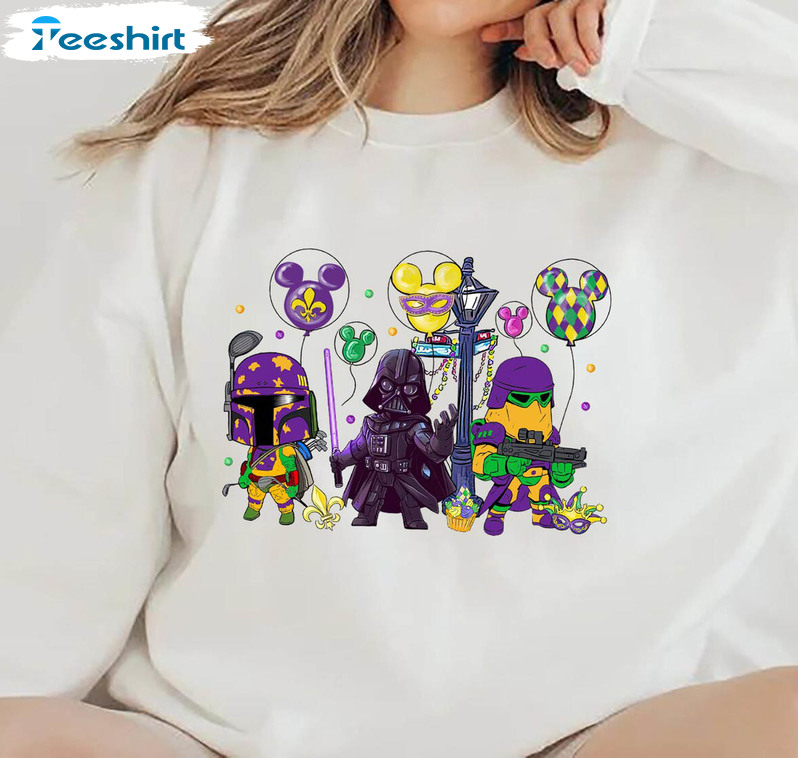 Star Wars Characters Mardi Gras Shirt, Disney Balloon Mardi Gras Unisex T-shirt Crewneck