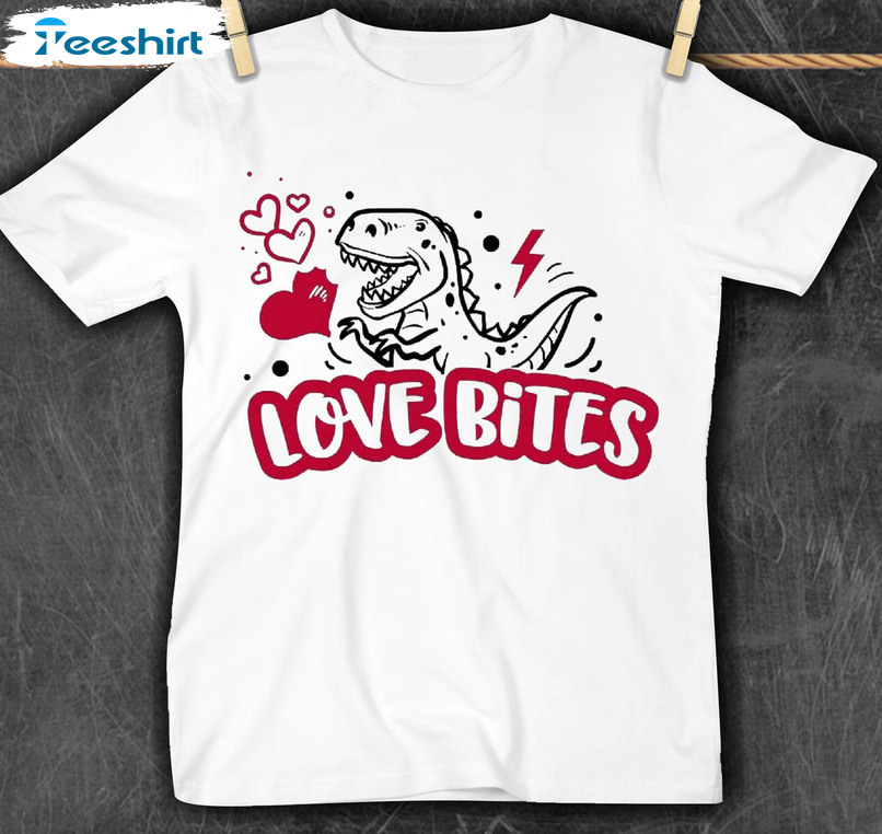 Love Bites Valentines Day Trendy Shirt, Dinosaur Valentines Day Sweater Unisex Hoodie